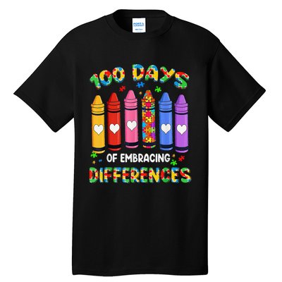 Autism Awareness Embrace Differences 100 Days Of School Tall T-Shirt