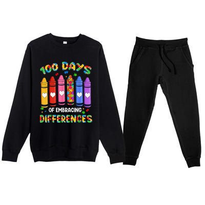 Autism Awareness Embrace Differences 100 Days Of School Premium Crewneck Sweatsuit Set