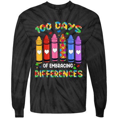 Autism Awareness Embrace Differences 100 Days Of School Tie-Dye Long Sleeve Shirt