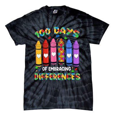 Autism Awareness Embrace Differences 100 Days Of School Tie-Dye T-Shirt