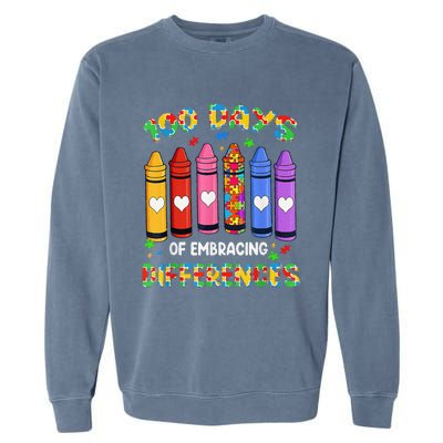 Autism Awareness Embrace Differences 100 Days Of School Garment-Dyed Sweatshirt