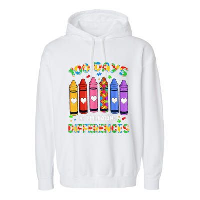 Autism Awareness Embrace Differences 100 Days Of School Garment-Dyed Fleece Hoodie