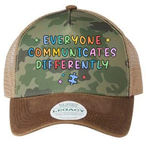 Autism Awareness Everyone Communicates Differently Puzzle Funny Gift Legacy Tie Dye Trucker Hat