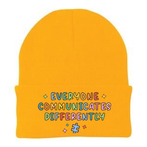 Autism Awareness Everyone Communicates Differently Puzzle Funny Gift Knit Cap Winter Beanie