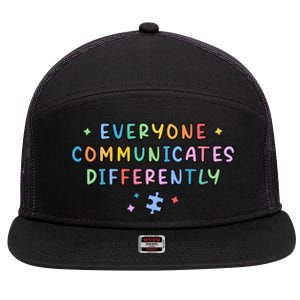 Autism Awareness Everyone Communicates Differently Puzzle Funny Gift 7 Panel Mesh Trucker Snapback Hat