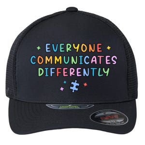 Autism Awareness Everyone Communicates Differently Puzzle Funny Gift Flexfit Unipanel Trucker Cap