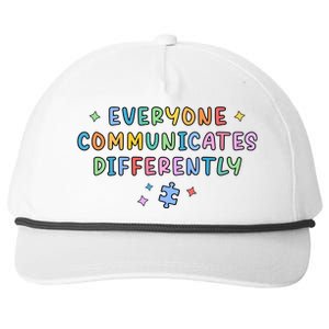 Autism Awareness Everyone Communicates Differently Puzzle Funny Gift Snapback Five-Panel Rope Hat