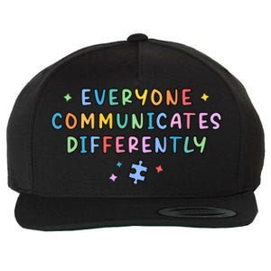 Autism Awareness Everyone Communicates Differently Puzzle Funny Gift Wool Snapback Cap