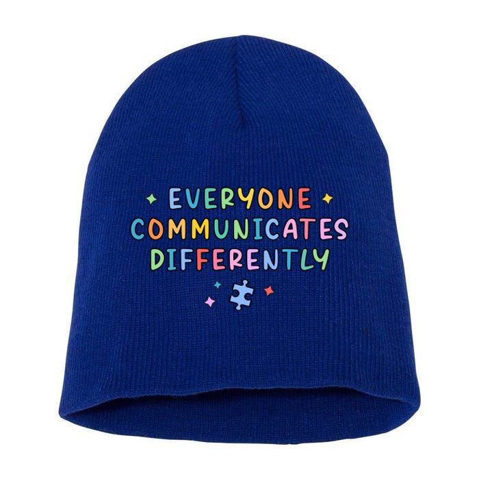 Autism Awareness Everyone Communicates Differently Puzzle Funny Gift Short Acrylic Beanie