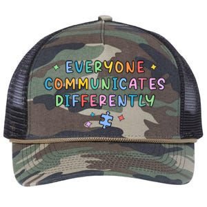 Autism Awareness Everyone Communicates Differently Puzzle Funny Gift Retro Rope Trucker Hat Cap