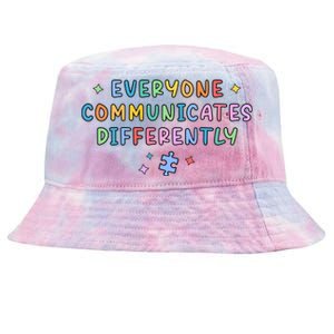 Autism Awareness Everyone Communicates Differently Puzzle Funny Gift Tie-Dyed Bucket Hat