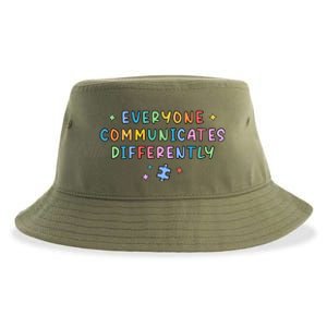 Autism Awareness Everyone Communicates Differently Puzzle Funny Gift Sustainable Bucket Hat