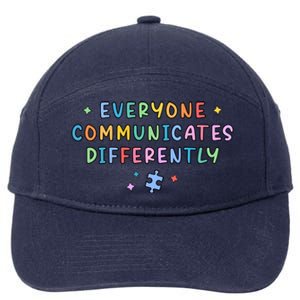 Autism Awareness Everyone Communicates Differently Puzzle Funny Gift 7-Panel Snapback Hat