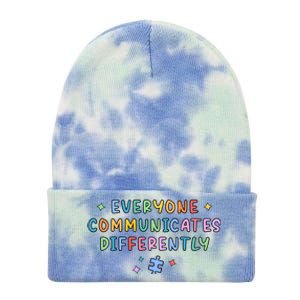 Autism Awareness Everyone Communicates Differently Puzzle Funny Gift Tie Dye 12in Knit Beanie