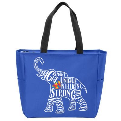 Autism Awareness Elephant Gift Heart Puzzle Piece Gift Zip Tote Bag