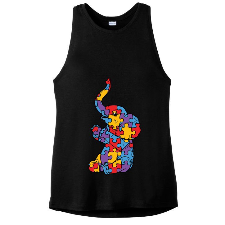 Autism Awareness Elephant Puzzle Pieces Ladies PosiCharge Tri-Blend Wicking Tank