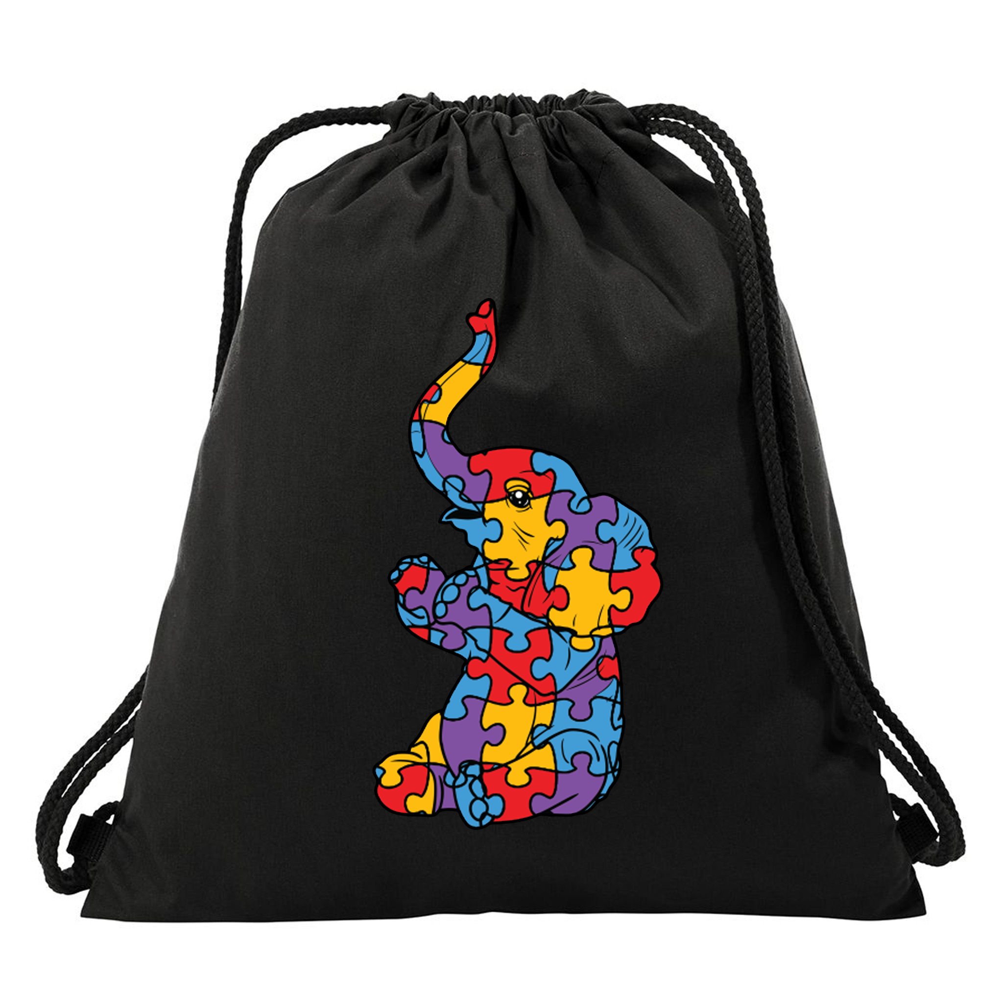 Autism Awareness Elephant Puzzle Pieces Drawstring Bag