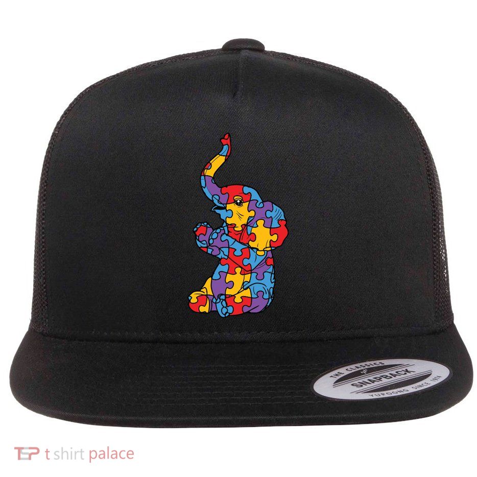 Autism Awareness Elephant Puzzle Pieces Flatbill Hat