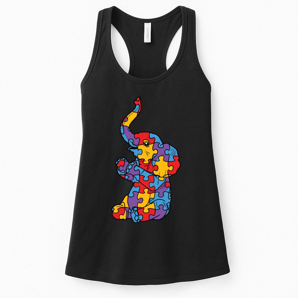Autism Awareness Elephant Puzzle Pieces Womens Tank Top