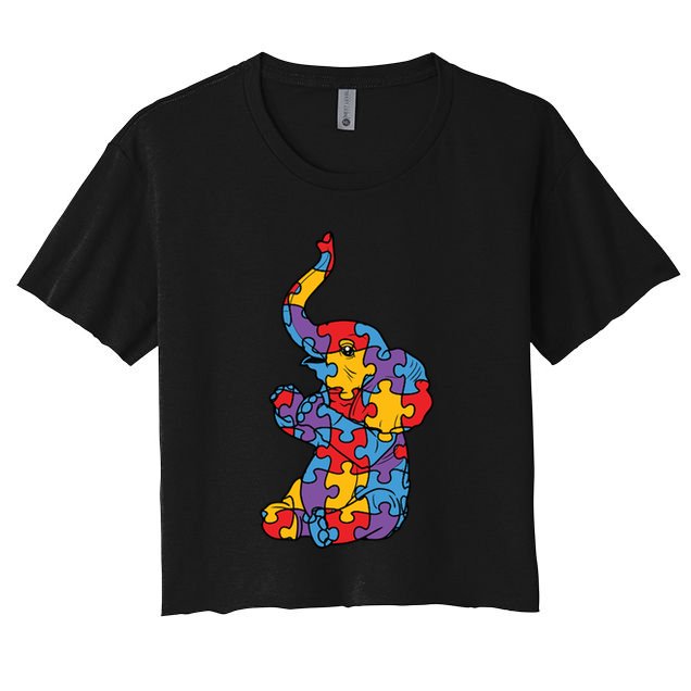 Autism Awareness Elephant Puzzle Pieces Crop Top