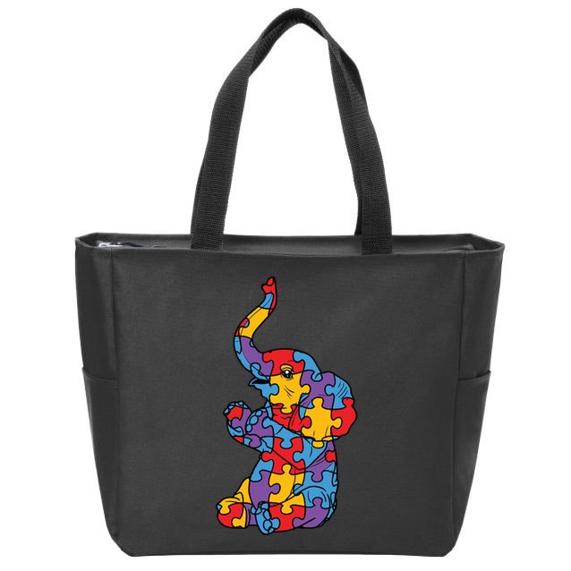 Autism Awareness Elephant Puzzle Pieces Zip Tote Bag