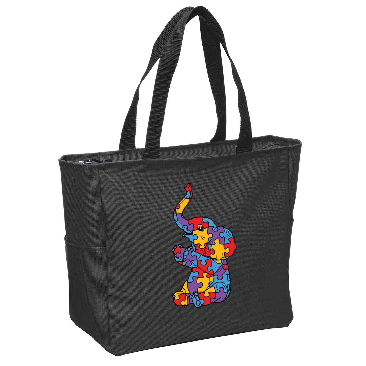 Autism Awareness Elephant Puzzle Pieces Zip Tote Bag