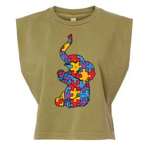 Autism Awareness Elephant Puzzle Pieces Garment-Dyed Women's Muscle Tee