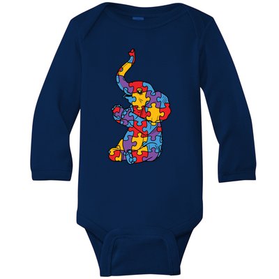 Autism Awareness Elephant Puzzle Pieces Baby Long Sleeve Bodysuit