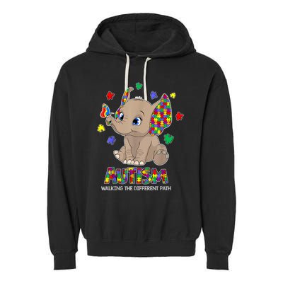 Autism Awareness Elephant Walking The Different Path Puzzle Garment-Dyed Fleece Hoodie