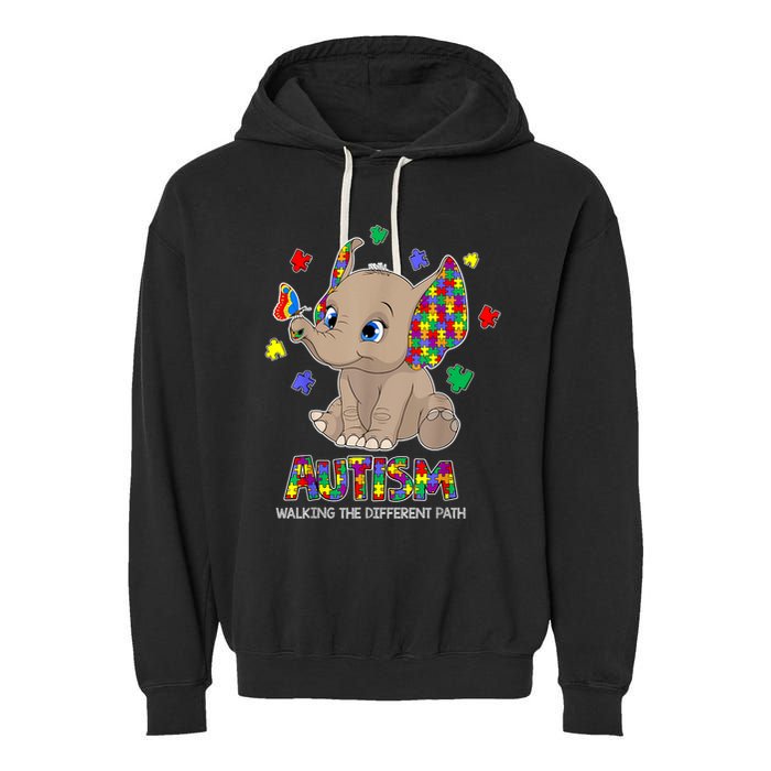 Autism Awareness Elephant Walking The Different Path Puzzle Garment-Dyed Fleece Hoodie