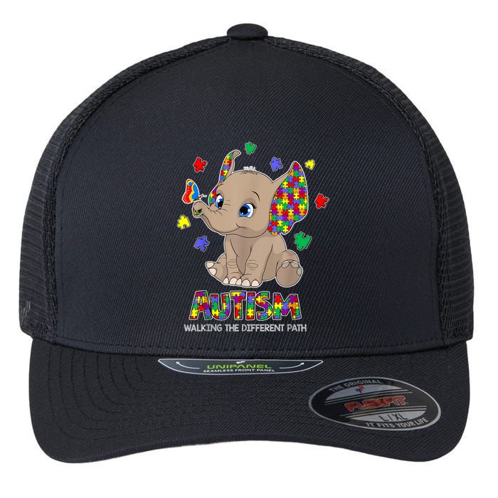 Autism Awareness Elephant Walking The Different Path Puzzle Flexfit Unipanel Trucker Cap