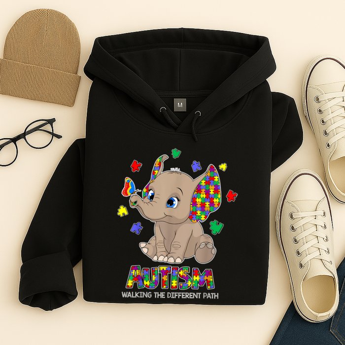 Autism Awareness Elephant Walking The Different Path Puzzle Hoodie