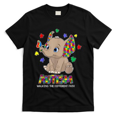 Autism Awareness Elephant Walking The Different Path Puzzle T-Shirt