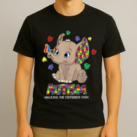 Autism Awareness Elephant Walking The Different Path Puzzle T-Shirt