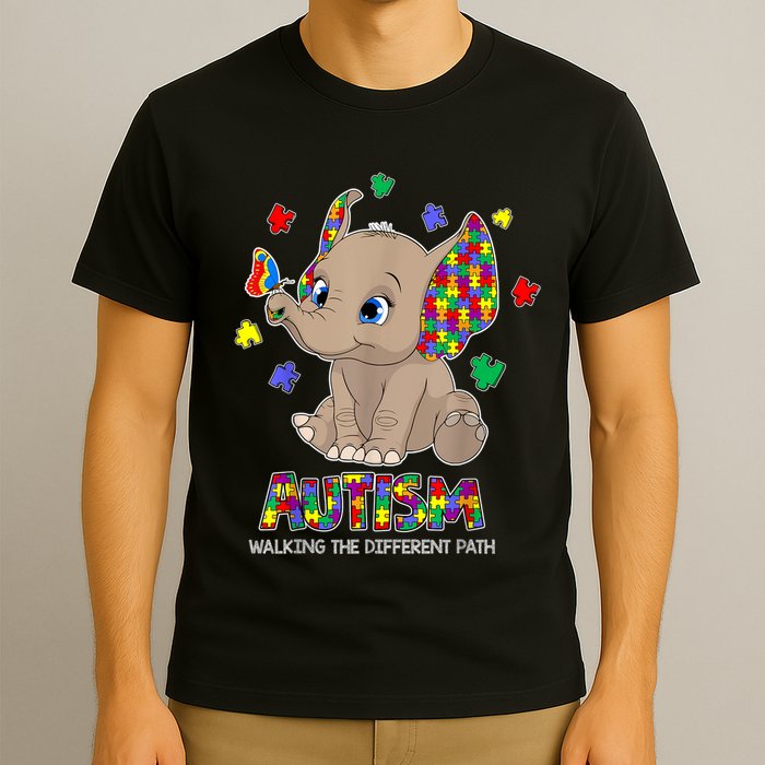 Autism Awareness Elephant Walking The Different Path Puzzle T-Shirt