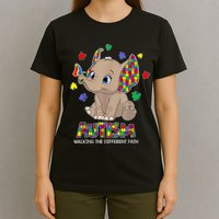 Autism Awareness Elephant Walking The Different Path Puzzle T-Shirt