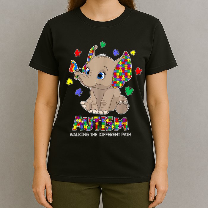 Autism Awareness Elephant Walking The Different Path Puzzle T-Shirt