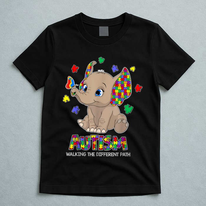 Autism Awareness Elephant Walking The Different Path Puzzle T-Shirt
