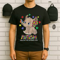 Autism Awareness Elephant Walking The Different Path Puzzle T-Shirt