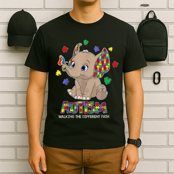 Autism Awareness Elephant Walking The Different Path Puzzle T-Shirt