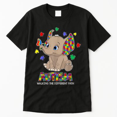 Autism Awareness Elephant Walking The Different Path Puzzle Tall T-Shirt