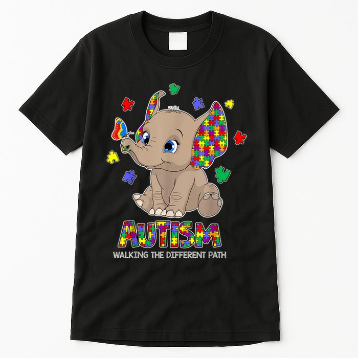 Autism Awareness Elephant Walking The Different Path Puzzle Tall T-Shirt