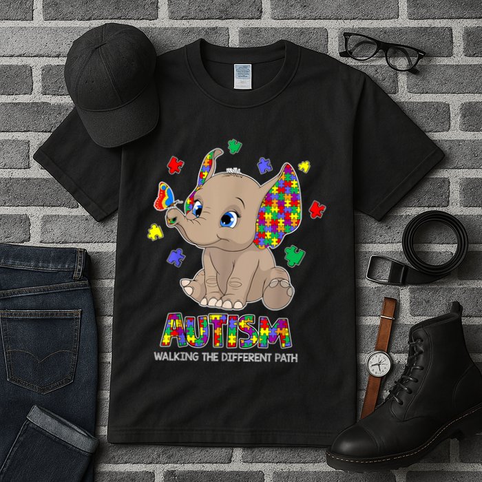 Autism Awareness Elephant Walking The Different Path Puzzle Tall T-Shirt