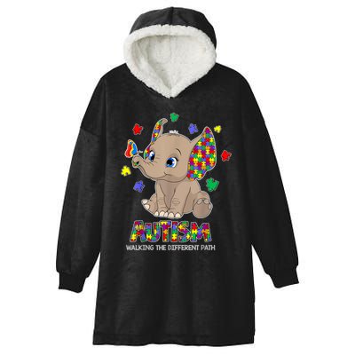 Autism Awareness Elephant Walking The Different Path Puzzle Hooded Wearable Blanket