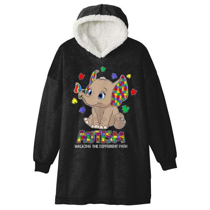 Autism Awareness Elephant Walking The Different Path Puzzle Hooded Wearable Blanket