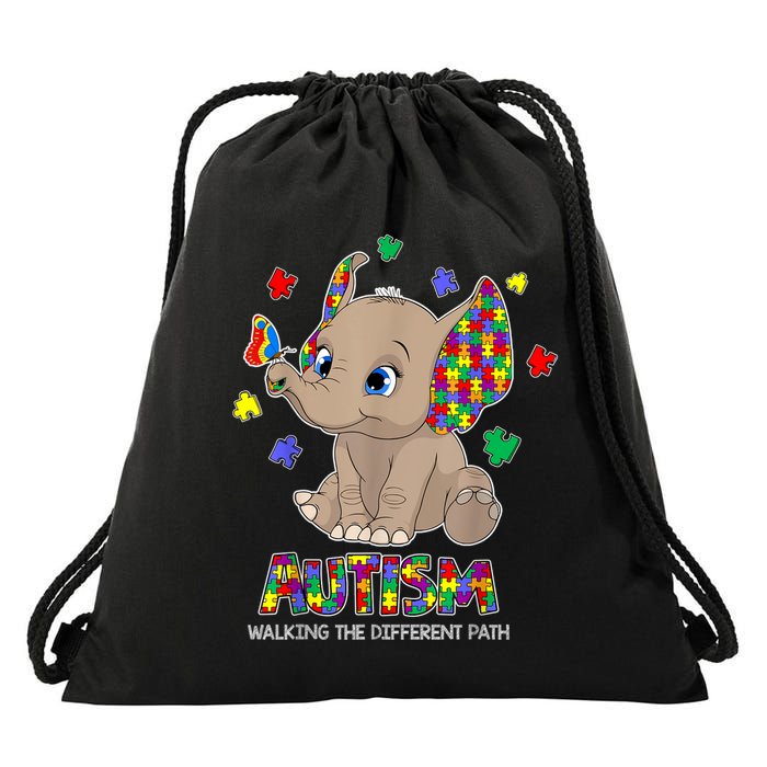 Autism Awareness Elephant Walking The Different Path Puzzle Drawstring Bag
