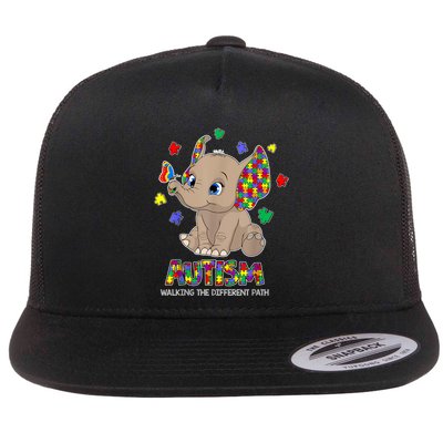 Autism Awareness Elephant Walking The Different Path Puzzle Flatbill Hat