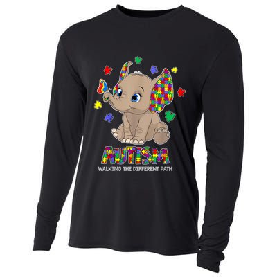 Autism Awareness Elephant Walking The Different Path Puzzle Cooling Performance Long Sleeve Crew