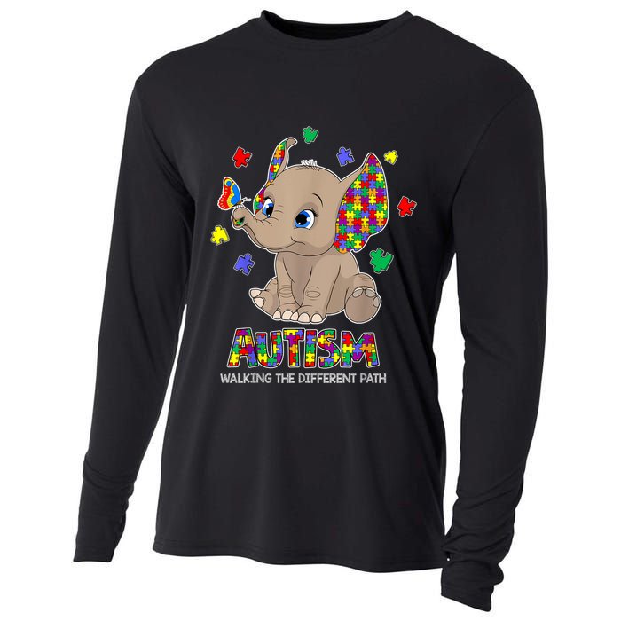 Autism Awareness Elephant Walking The Different Path Puzzle Cooling Performance Long Sleeve Crew