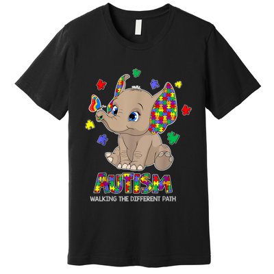 Autism Awareness Elephant Walking The Different Path Puzzle Premium T-Shirt
